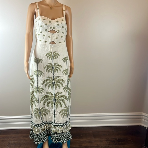 Farm Rio Sleeveless Ruffle Hem Tropical Linen Maxi Dress - Picture 7 of 15